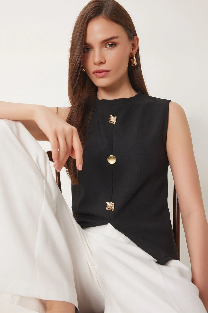 Black Buttoned Knit Blouse BCDF-2540000 - Zumpango