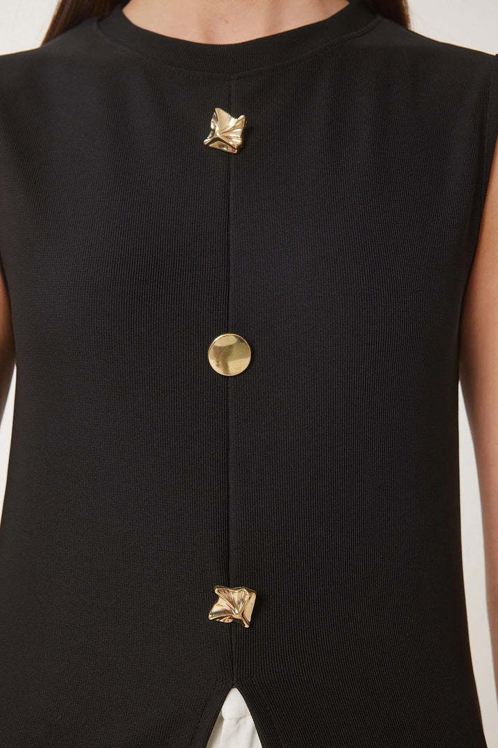 Black Buttoned Knit Blouse BCDF-2540000 - Zumpango