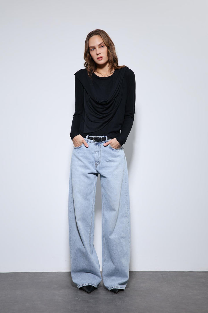 ANT Antioch Siyah Drapeli Şal Detaylı Top - Edmonds