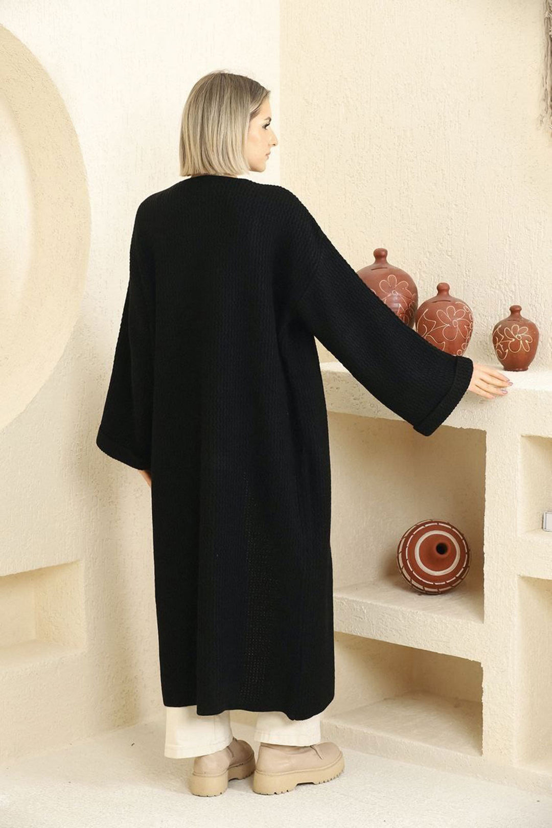 Black Double Arm Long Hijab Cardigan BCES-253000 - Orland Park