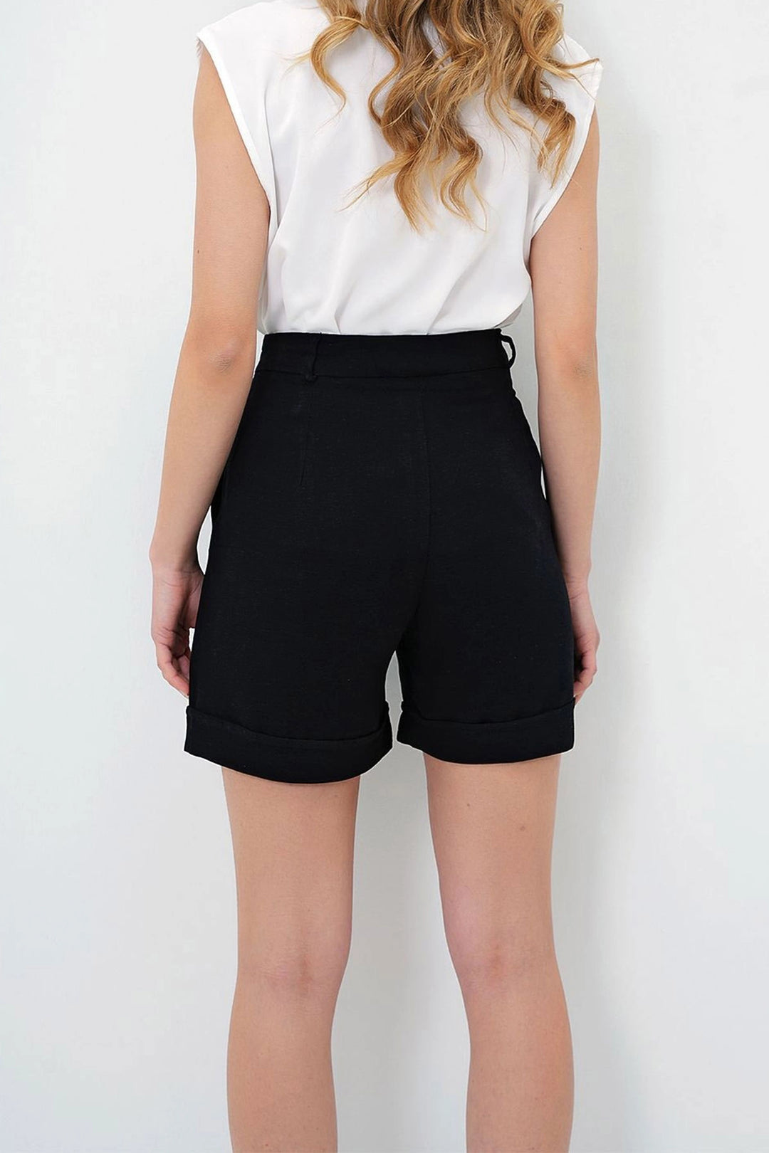 Black Double Pleated Summer Linen Woven Shorts with Hidden Zipper BCIR-251002 - Greece