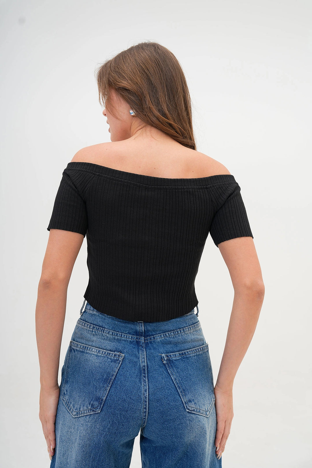 Black Button Detailed Ribbed Corset Blouse BC25PKN05 - Chula Vista