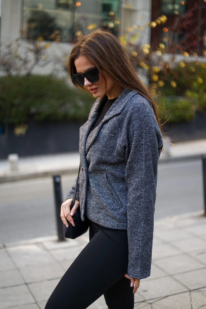 Black Buttoned Short Seasonal Jacket BCBSK-25700-3529 - Rahovec