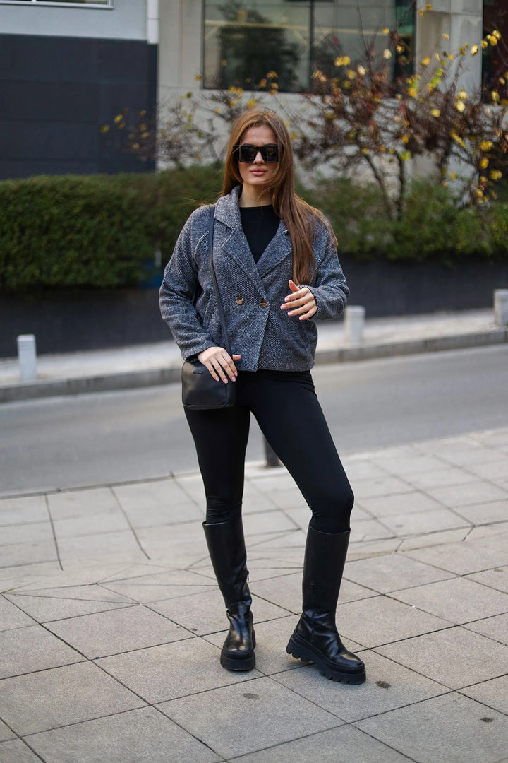 Black Buttoned Short Seasonal Jacket BCBSK-25700-3529 - Rahovec