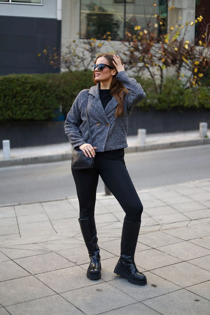Black Buttoned Short Seasonal Jacket BCBSK-25700-3529 - Rahovec
