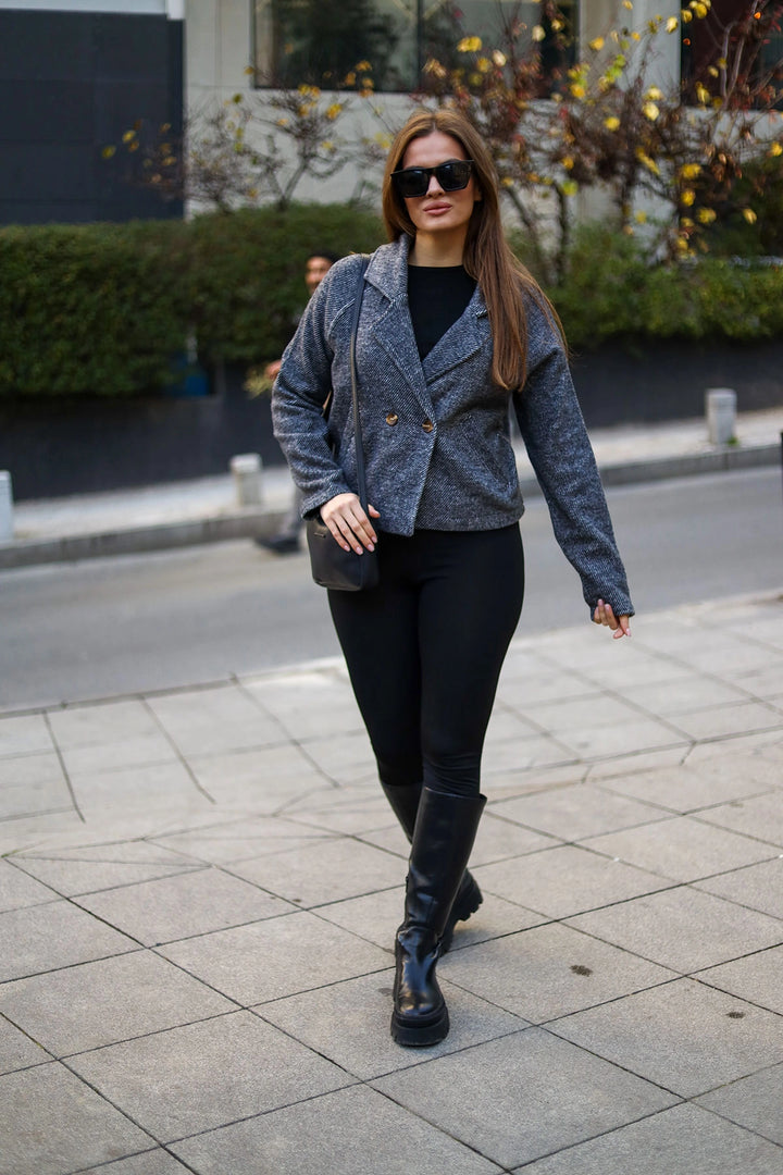Black Buttoned Short Seasonal Jacket BCBSK-25700-3529 - Rahovec