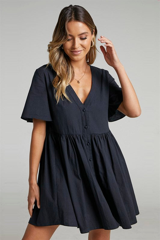 MDX Black Buttoned Mini Dress MG1621 - Maspalomas
