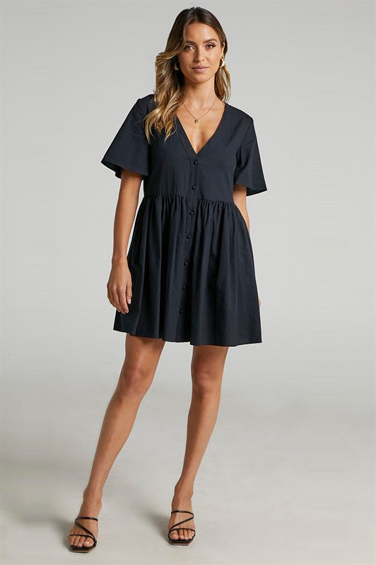 MDX Black Buttoned Mini Dress MG1621 - Maspalomas
