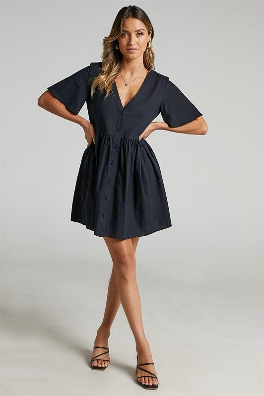 MDX Black Buttoned Mini Dress MG1621 - Maspalomas