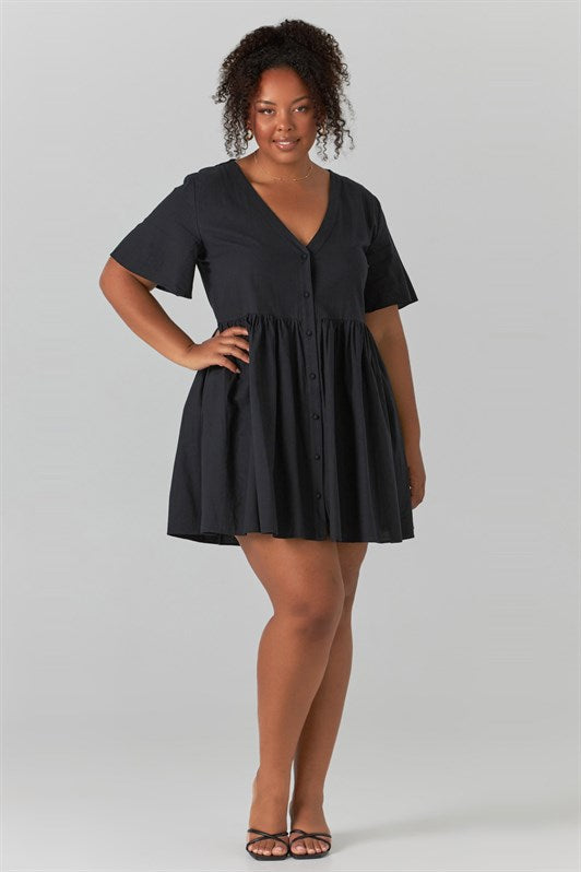 MDX Black Buttoned Mini Dress MG1621 - Maspalomas
