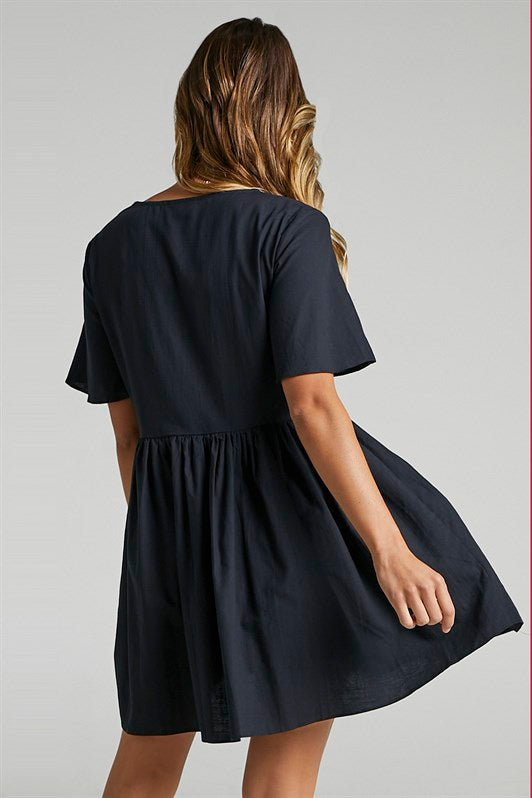 MDX Black Buttoned Mini Dress MG1621 - Maspalomas