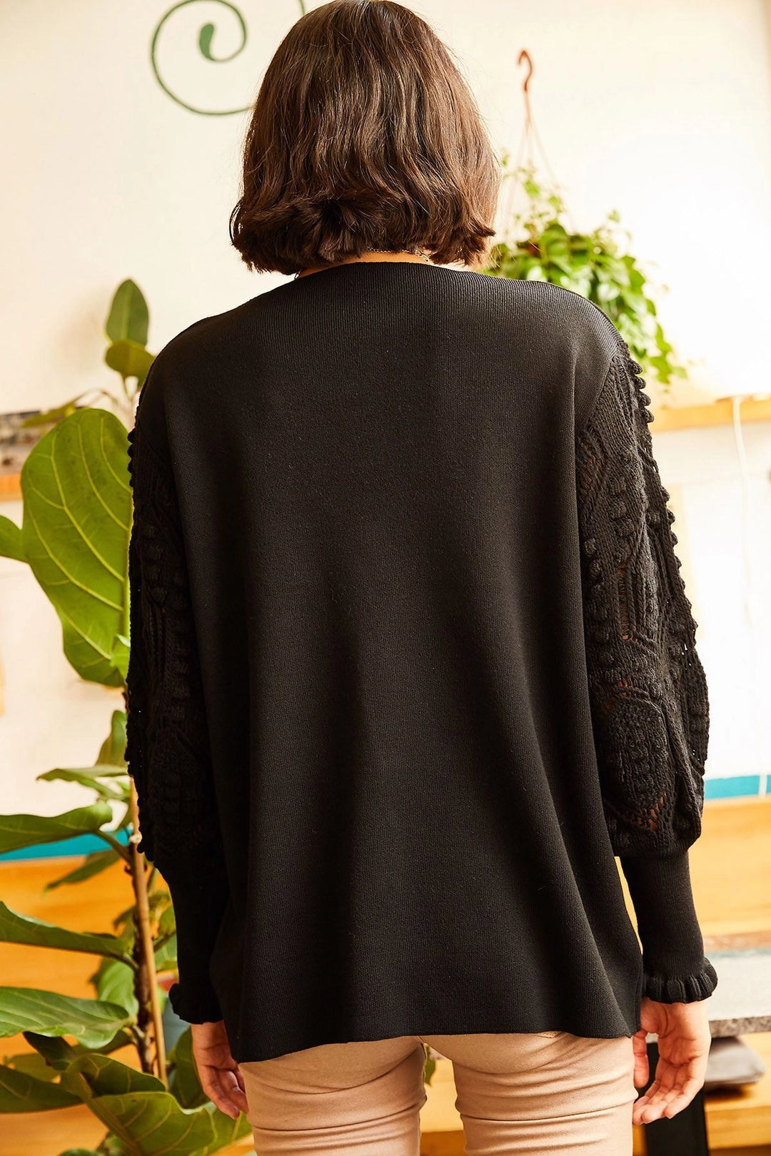 Black Buttoned Patterned Knit Cardigan BCBSK-25700-K5596 - Exeter