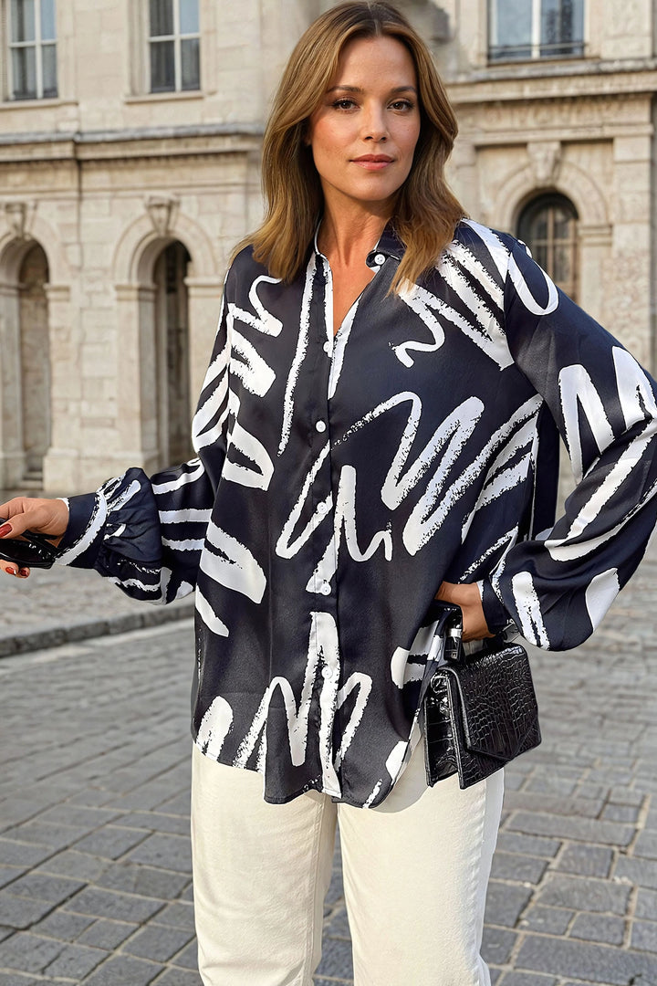 Black Buttoned Oversized Long Sleeve Shirt BCBSK-25700-3344 - Ensenada