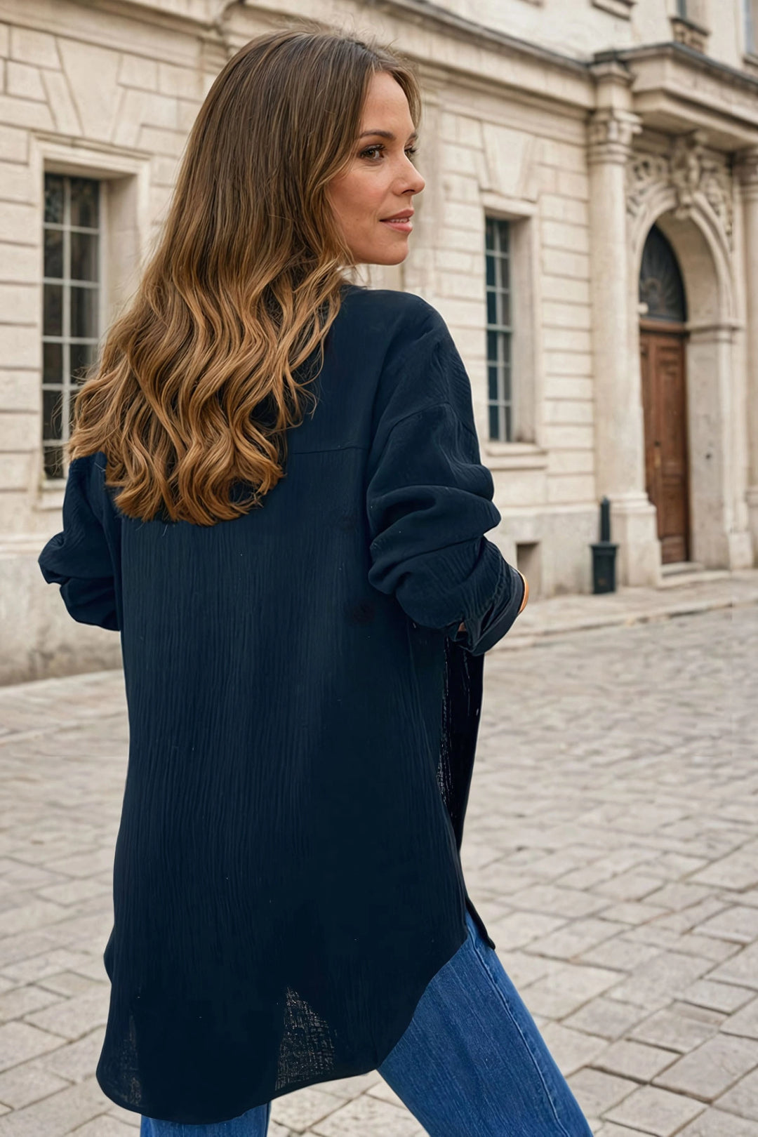 Black Buttoned Oversized Long Sleeve Shirt BCBSK-25700-3443 - Federal Way