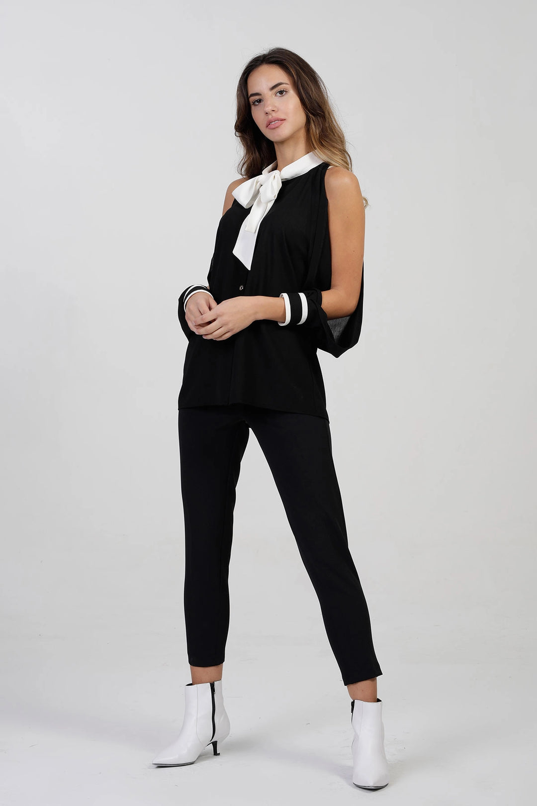 Black Buttoned Loose Fit Long Sleeve Off Shoulder Shirt BCBSK-25700-2450 - Ayr