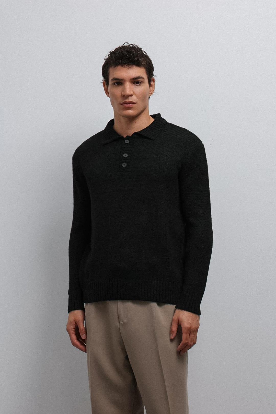 ANT Antioch Black Buttoned Neck Men's Sweater - Rochdale