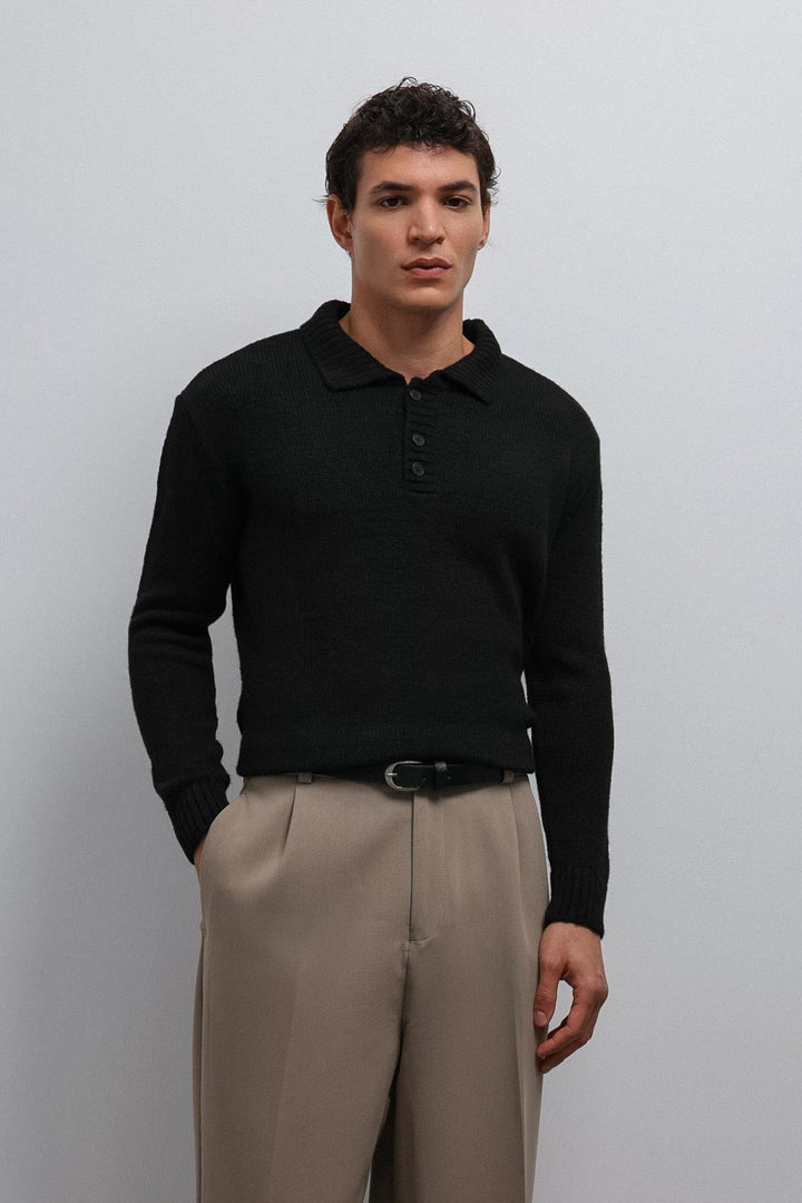 ANT Antioch Black Buttoned Neck Men's Sweater - Rochdale
