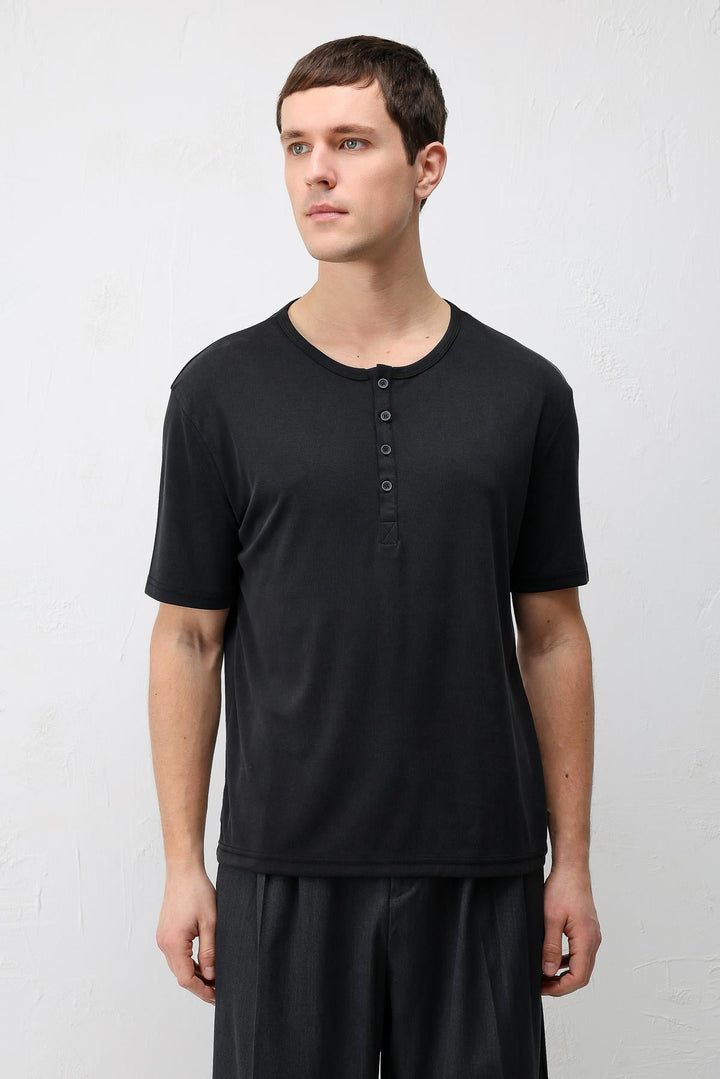 ANT Antioch Siyah Düğmeli Yaka Erkek T-Shirt - Dunedin