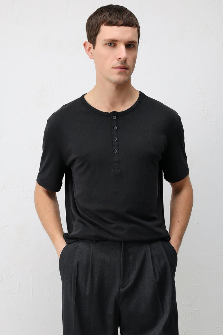 ANT Antioch Siyah Düğmeli Yaka Erkek T-Shirt - Dunedin