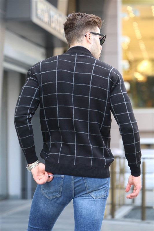 MDX Black Plaid Patterned Knit Sweater 5796 - Bilbao