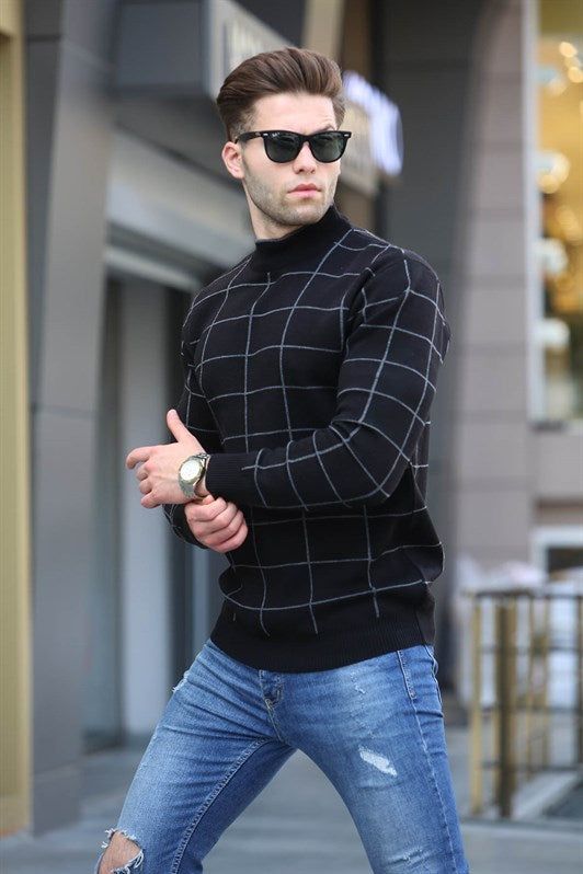 MDX Black Plaid Patterned Knit Sweater 5796 - Bilbao