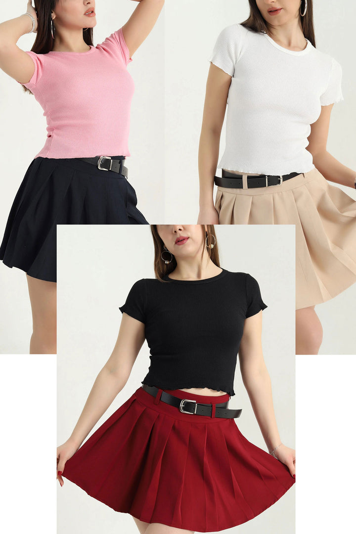 Black-Ecru-Pink 3 Piece Baby Overlock Crop Blouse BCOR-252003 - Vlaardingen