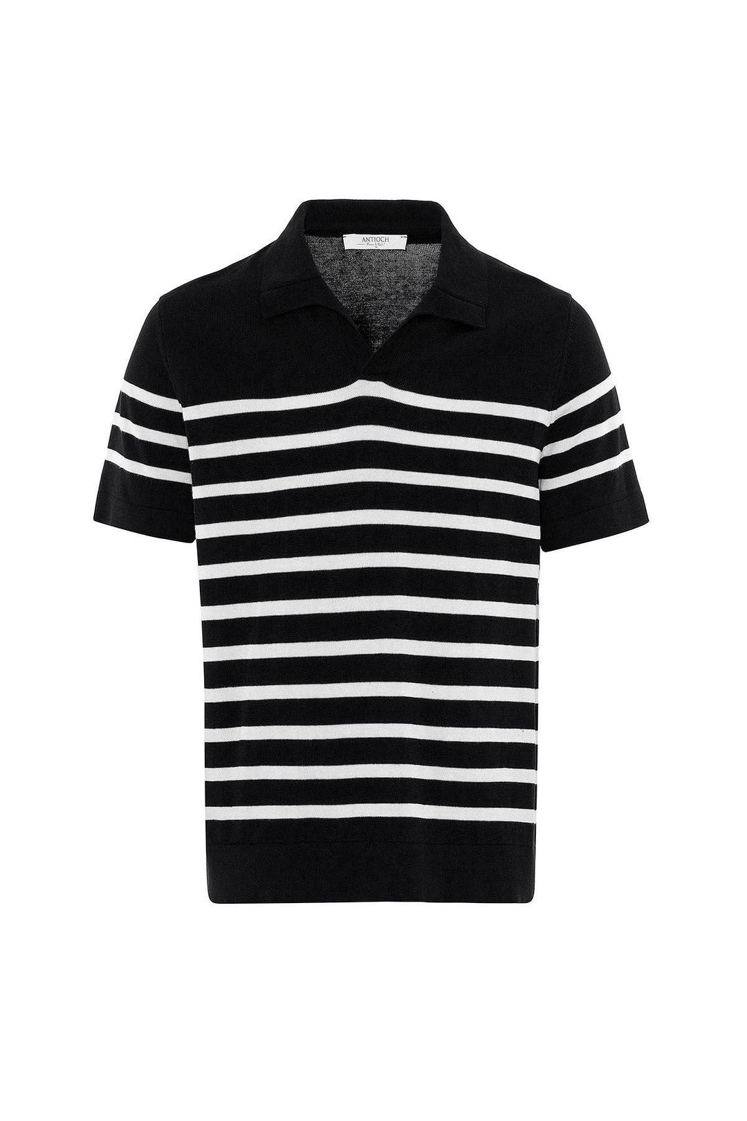 ANT Antioch Siyah/Ekru Polo Yaka Çizgili Erkek Triko T-Shirt - Brugherio