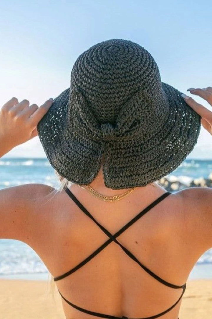 Black Crochet Bow Straw Hat BCNSV-2514527 - Farmers Branch