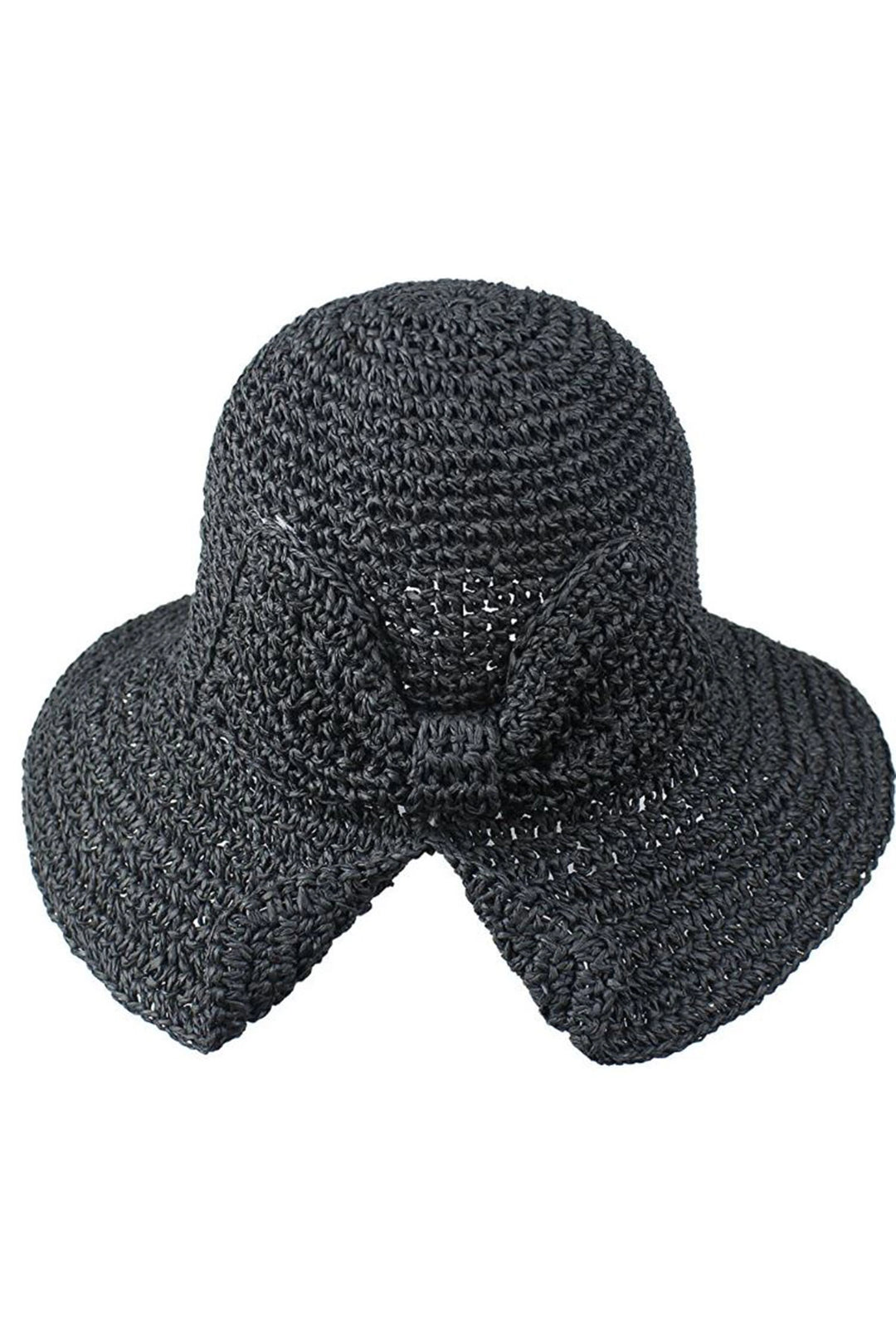 Black Crochet Bow Straw Hat BCNSV-2514527 - Farmers Branch
