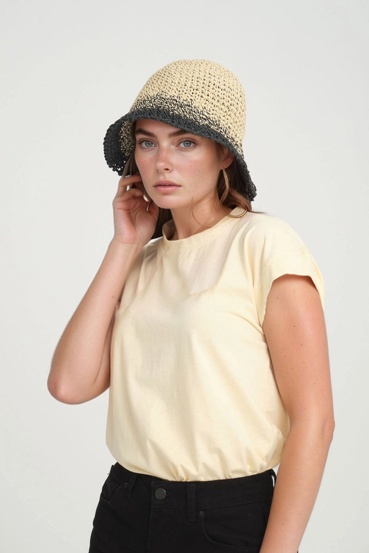 Black Crochet Straw Hat BCNSV-2514404 - Herstal