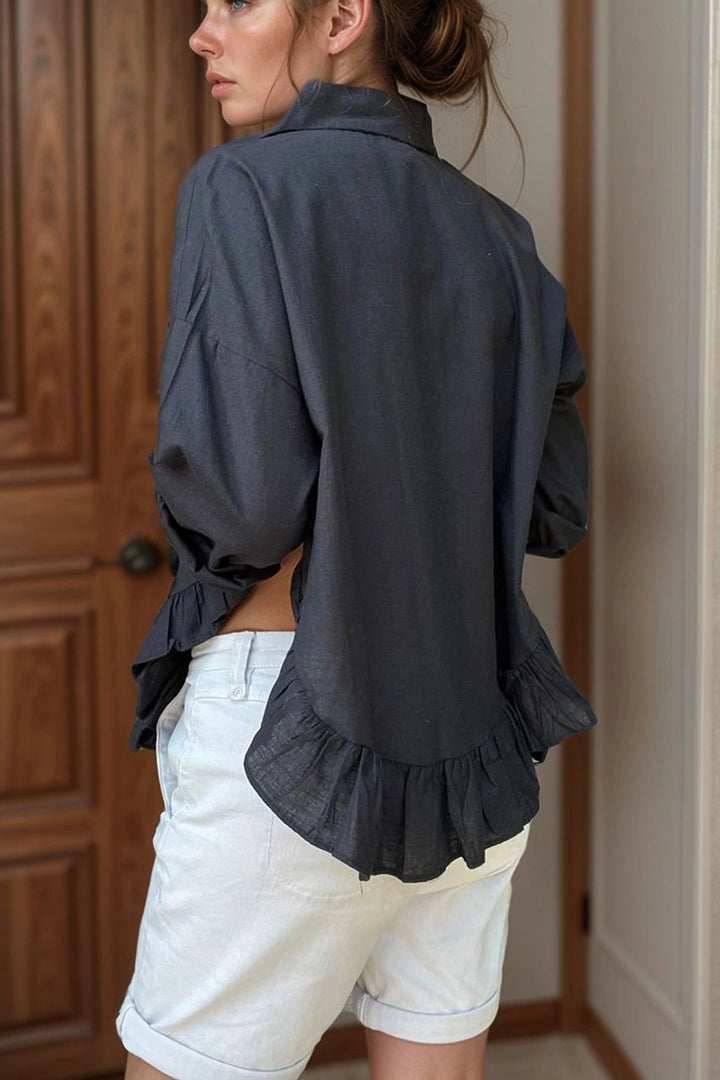 Black Skirt Ruffled Voile Loose Shirt BCBSK-25700-3570 - Leesburg