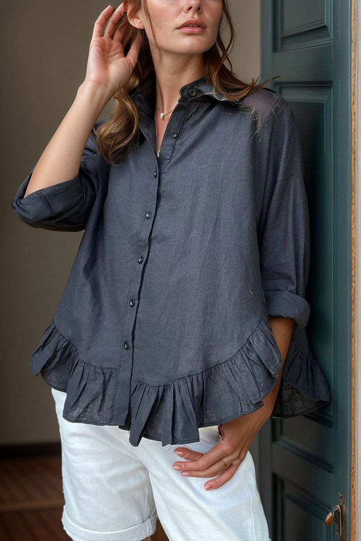 Black Skirt Ruffled Voile Loose Shirt BCBSK-25700-3570 - Leesburg