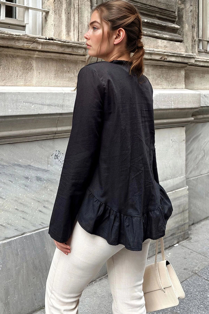 Black Tiered Ruffled Voile Blouse BCBSK-25700-3571 - Agua Prieta