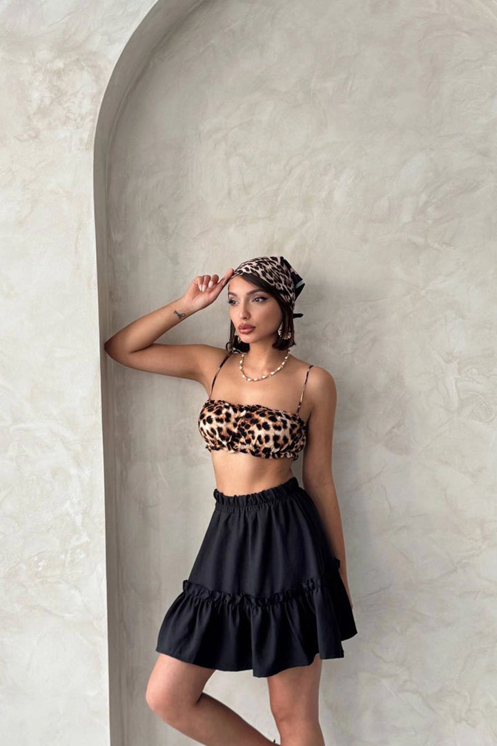 Black Skirt with Ruffled Flounce Hem BCHN-2525808 - San Cristóbal