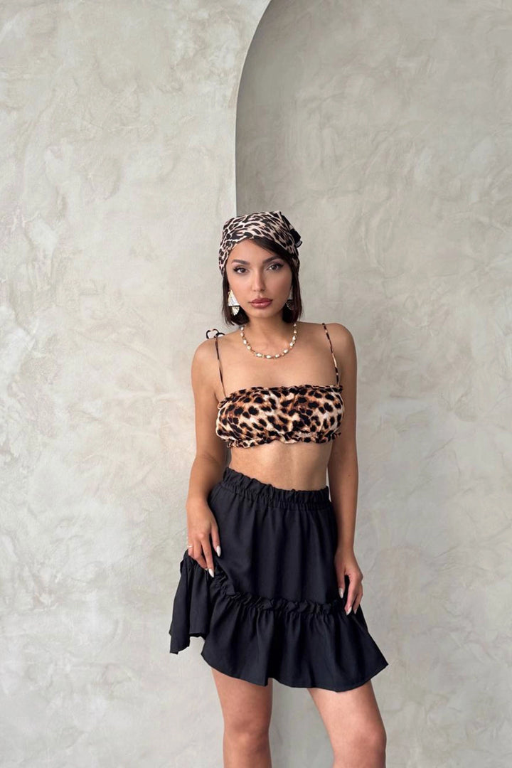 Black Skirt with Ruffled Flounce Hem BCHN-2525808 - San Cristóbal