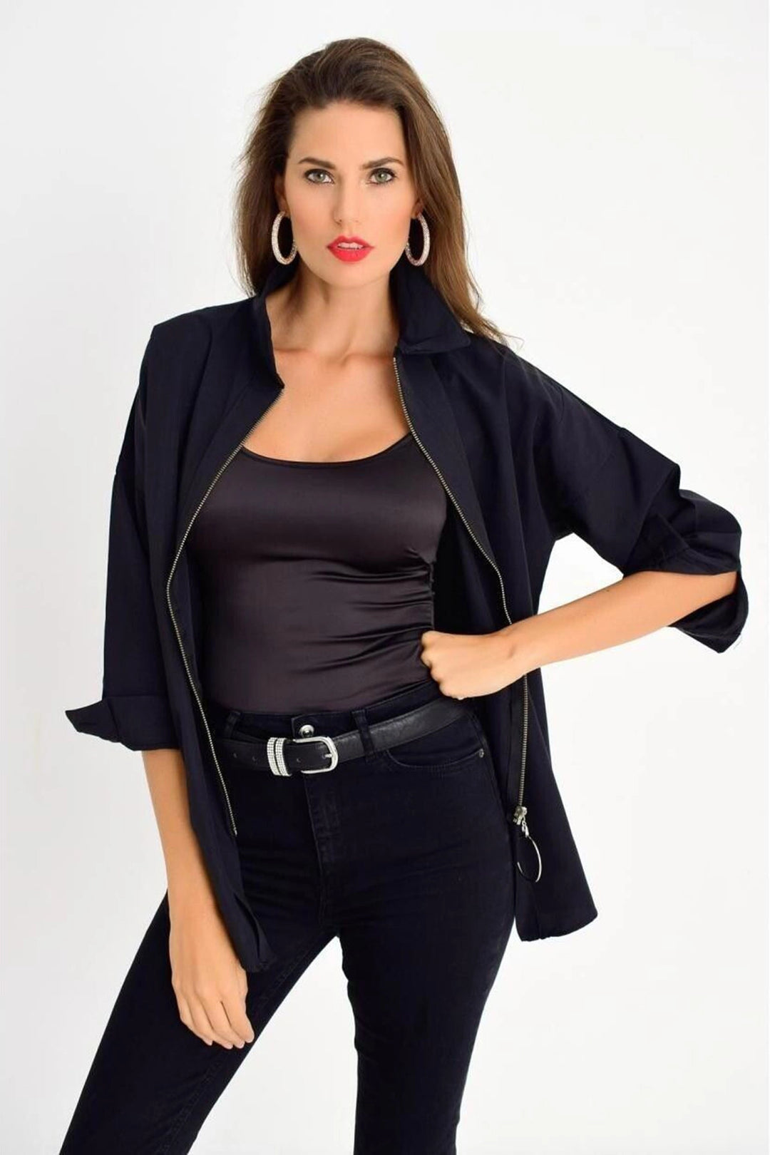 Black Shirt with Zipper Detail BCBSK-25700-K6108 - Gllogovc