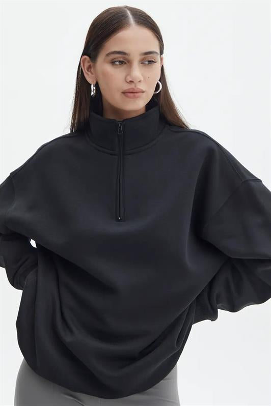 MDX Black Oversize Sweatshirt with Zipper Detail MG1933 - Getafe
