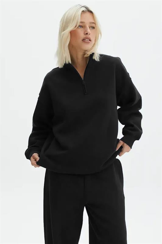 MDX Black Oversize Sweatshirt with Zipper Detail MG1933 - Getafe