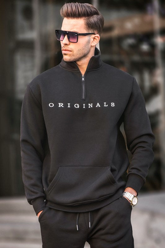 MDX Black Zip Neck Embroidered Sweatshirt 6028 - Tlajomulco de Zúñiga