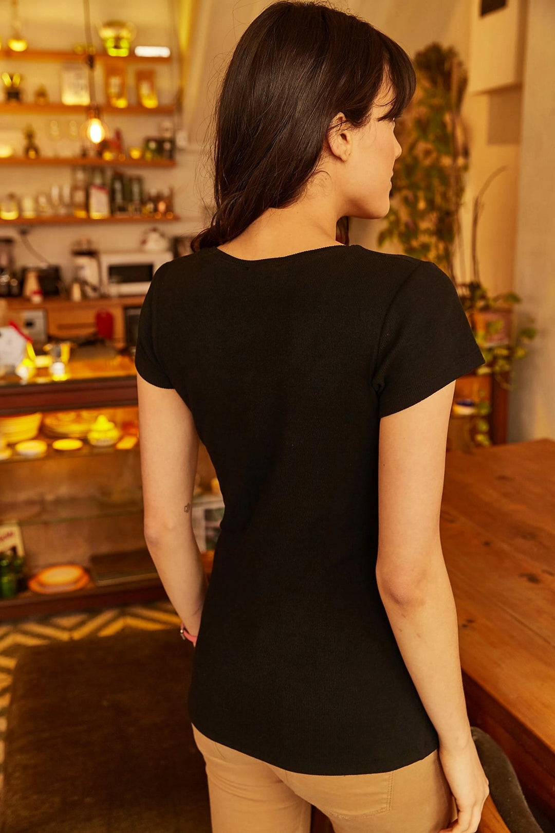 Black Zippered Basic Blouse BCBSK-25700-K4023 - Mansfield