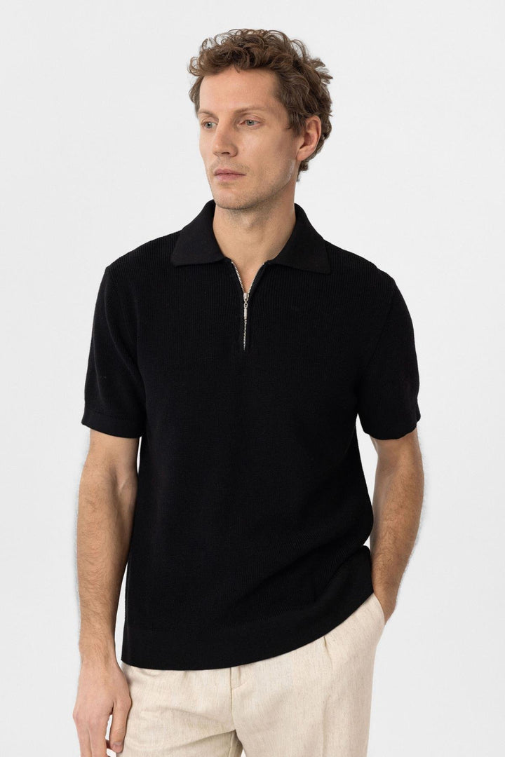 ANT Antioch Siyah Fermuarlı Dokuma Erkek Triko T-Shirt - North Bay