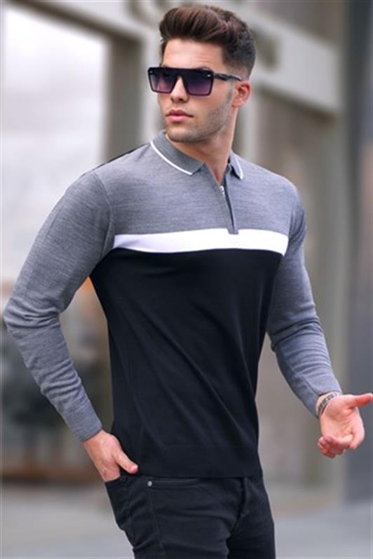 MDX Black Zippered Polo Neck Sweater 5787 - Lynn