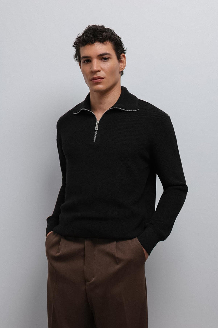 ANT Antioch Black Zippered Knit Men's Sweater - Fareham