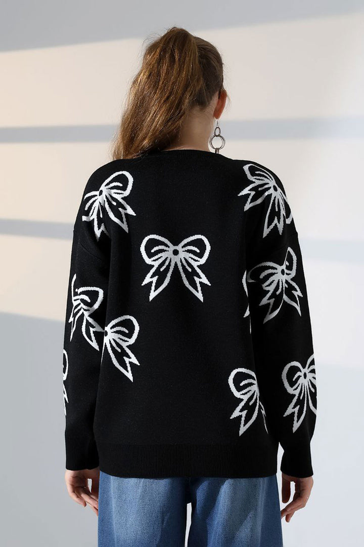 Black Bow Patterned Sweater BCES-252045 - Piedras Negras