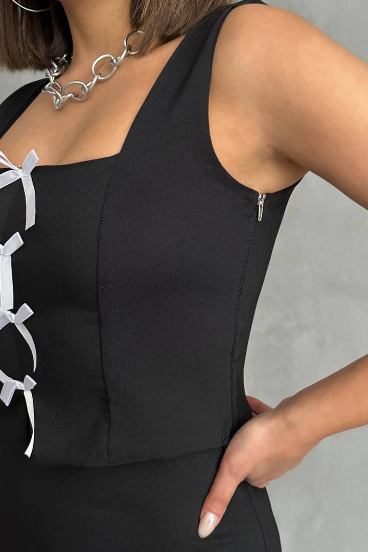 Black Bow Detail Blouse and Pleated Skirt Set BCHN-25255015 - South Bend