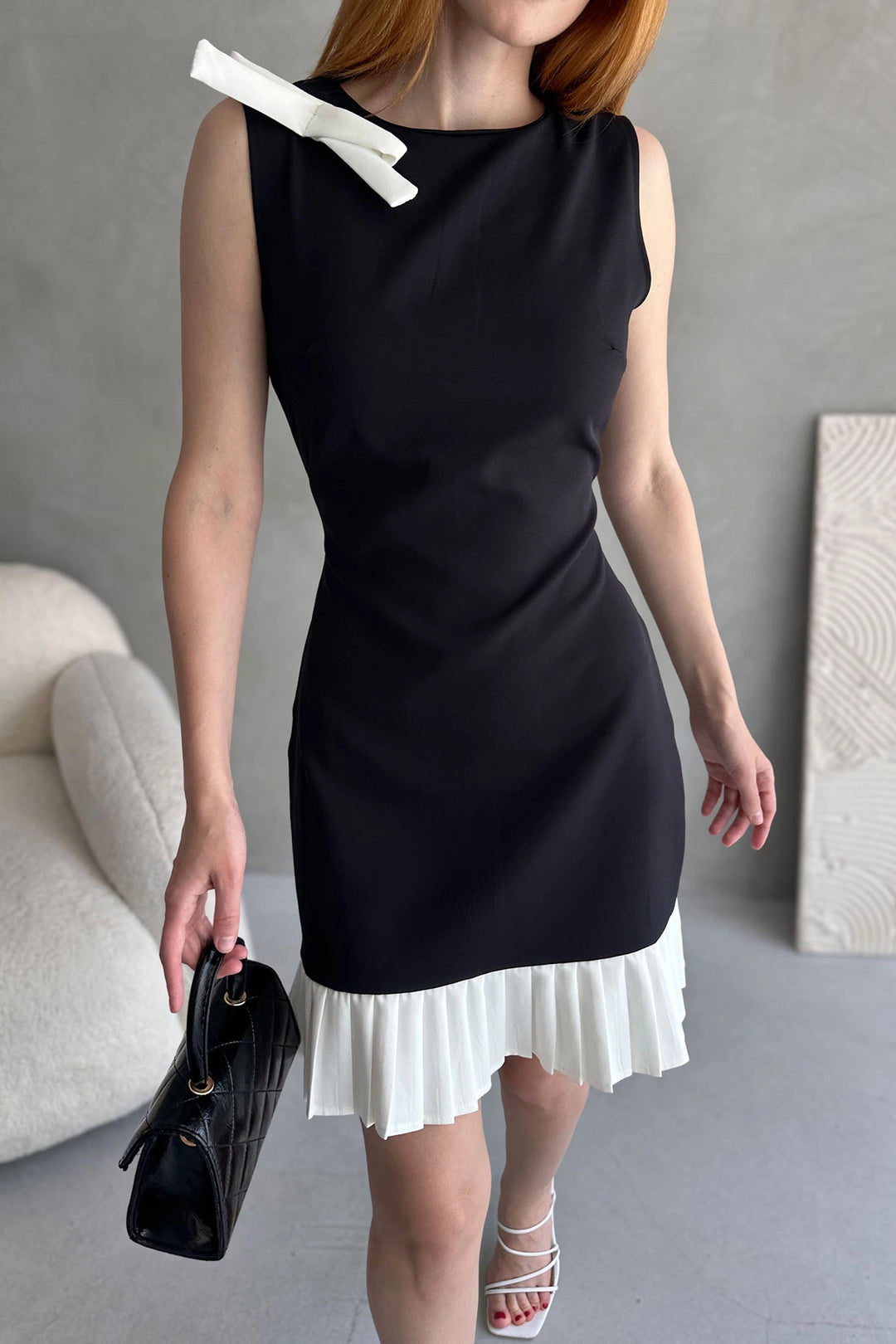 Black Bow Detail Pleated Mini Dress BCDF-252206 - Rohnert Park