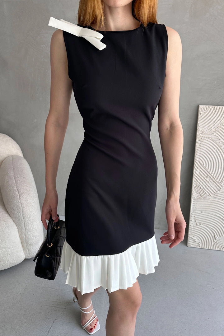 Black Bow Detail Pleated Mini Dress BCDF-252206 - Rohnert Park