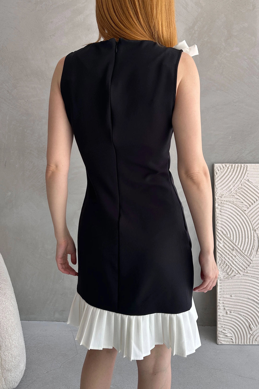 Black Bow Detail Pleated Mini Dress BCDF-252206 - Rohnert Park