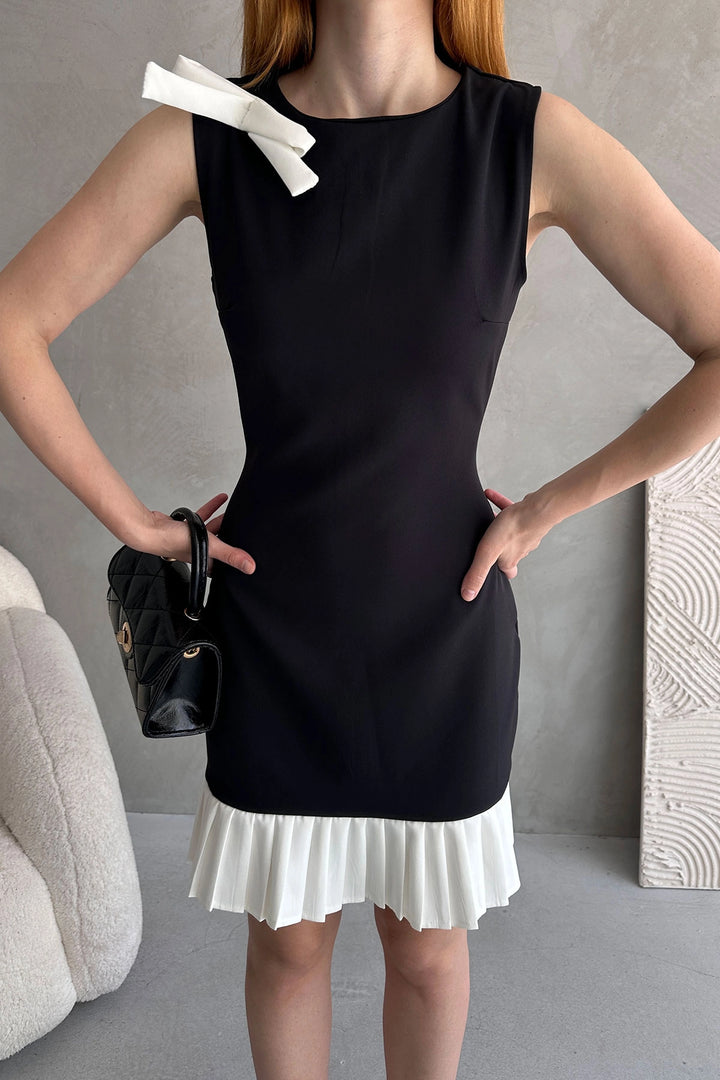 Black Bow Detail Pleated Mini Dress BCDF-252206 - Rohnert Park