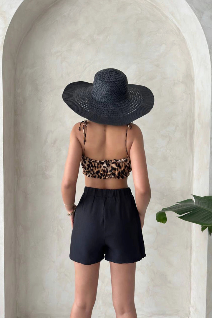 Black Bow Front Split Woven Shorts Skirt BCHN-25255021 - Port Macquarie